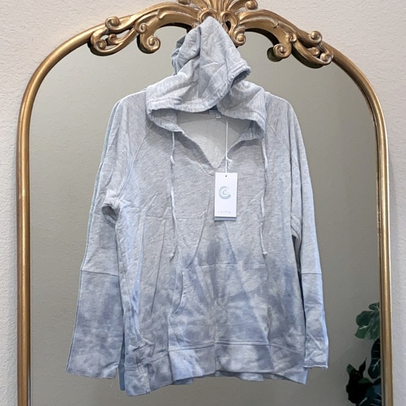 Johnny Was Calme Tie-dye Hoodie V-neck Pullover Size L - Picture 6 of 8